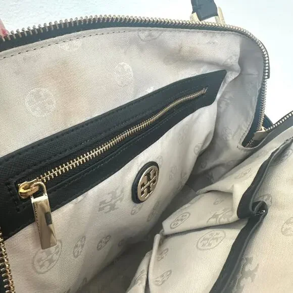 Tory Burch Robinson Black Leather Satchel Bag Gold Hardware Classic Tote - Picture 6 of 6